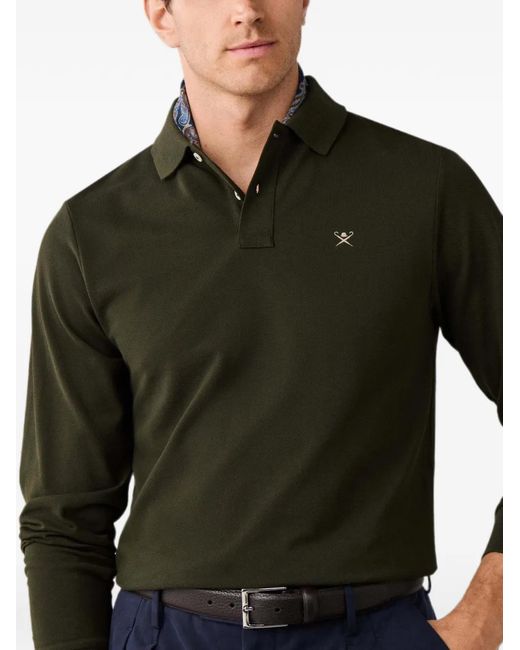 Hackett Green Logo-Embroidered Long-Sleeve Polo Shirt for men