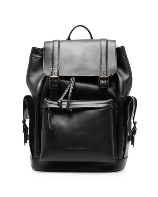 Officine Creative Black Bostonian 003 Buckle-Fastening Leather Backpack