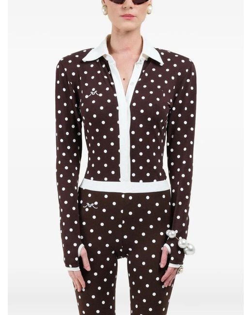 ROWEN ROSE Blue Polka-Dots Long-Sleeves Polo
