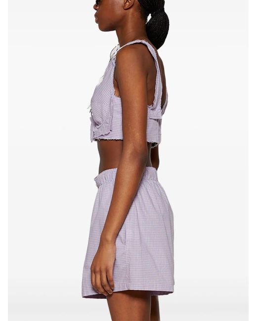 Natasha Zinko Purple Check-Print Deconstructed Cotton Bra