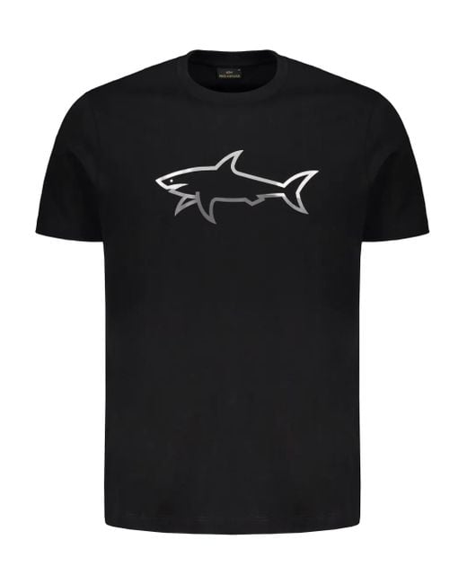 Paul & Shark Black Reflective Shark-Print Cotton T-Shirt for men