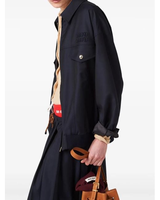 Miu Miu Blue Batavia Wool Bomber Jacket