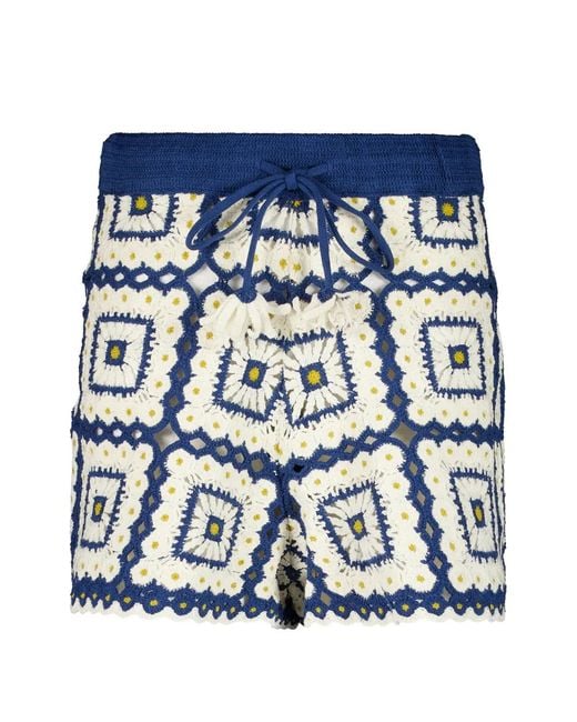 ALÉMAIS Blue Dolly Patchwork Crochet Shorts