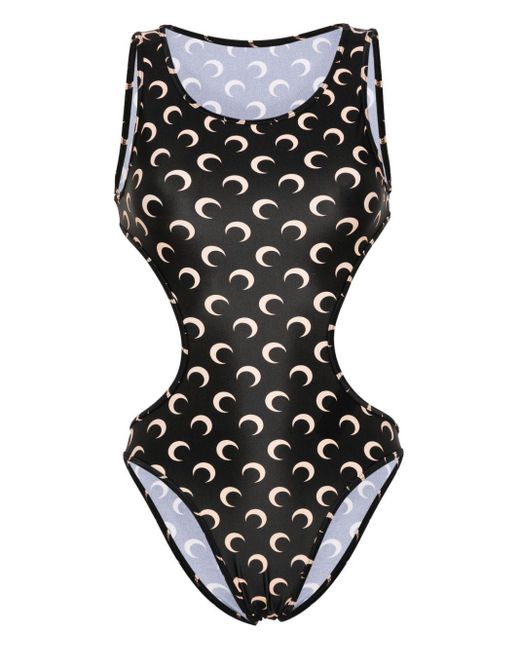 MARINE SERRE Black Crescent Moon-print Swimsuit