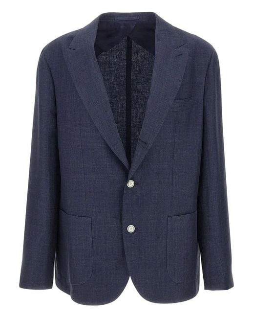 Barba Napoli Blue Peak-Lapel Patch-Pocket Blazer for men