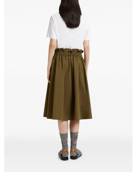 Marni Green Gabardine Midi Skirt With Paperbag Waist