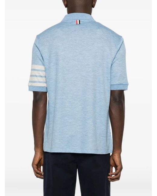 Thom Browne Blue Stripe-Detail Polo Shirt for men