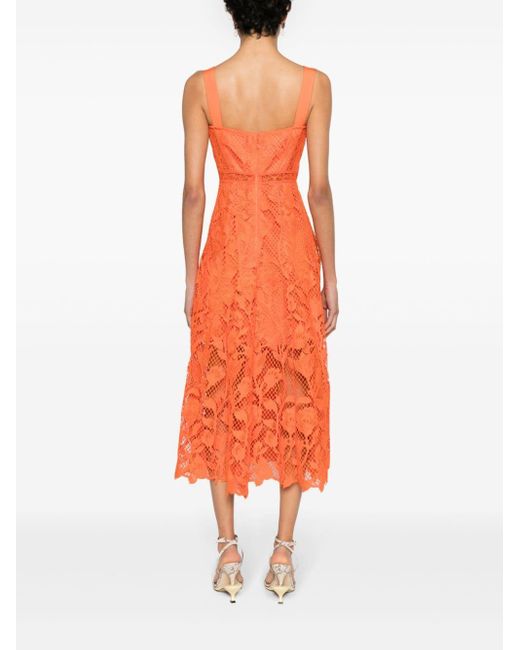 Self-Portrait Orange Floral-lace Bustier Midi Dress