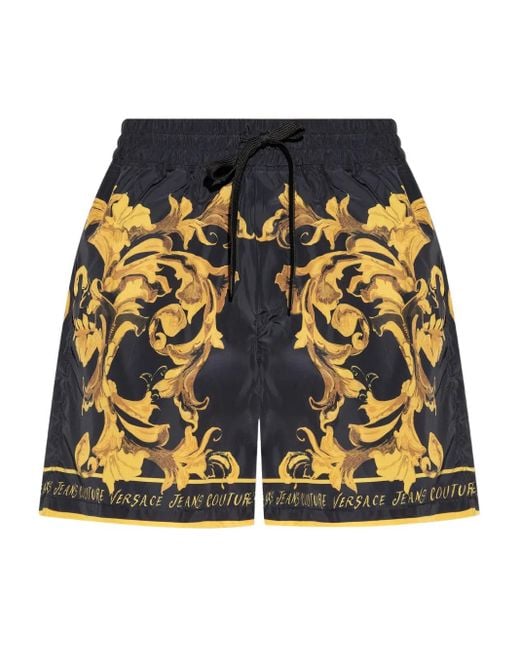 Versace Jeans Couture Black Baroque-Print Drawstring Shorts for men