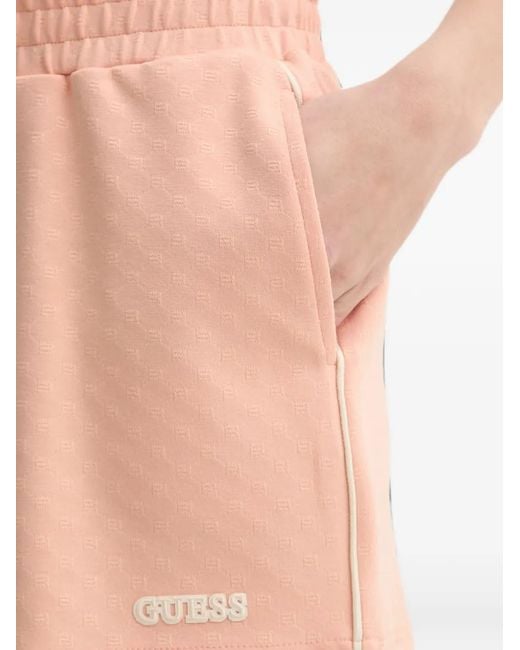 Guess Pink Clara Logo-Patch Monogram-Pattern Shorts