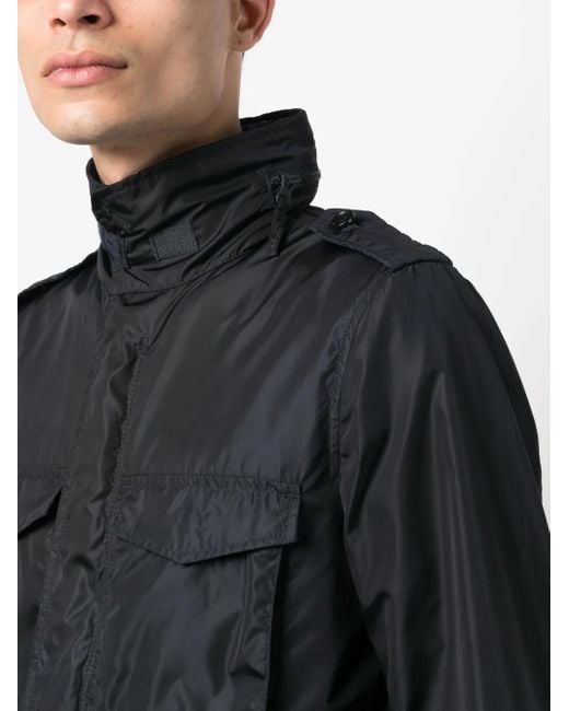 Aspesi Black Concealed-Hood Waterproof Windbreaker for men