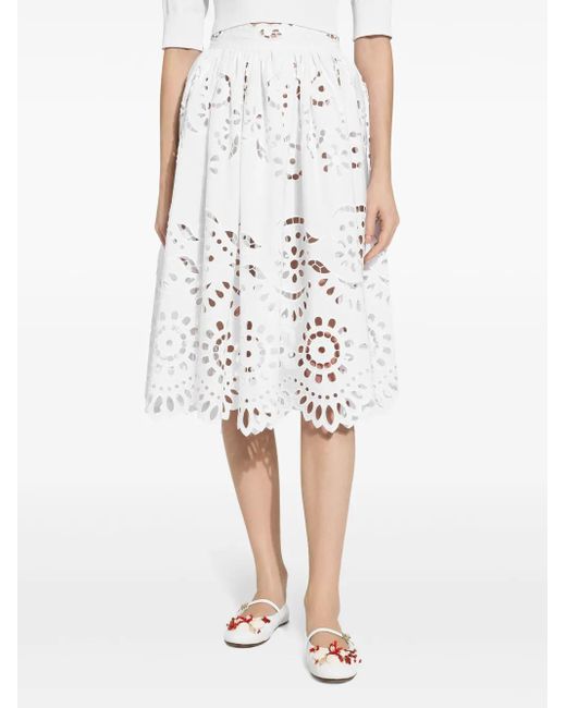 Dolce & Gabbana White Midi Scallop Cut-Out Skirt