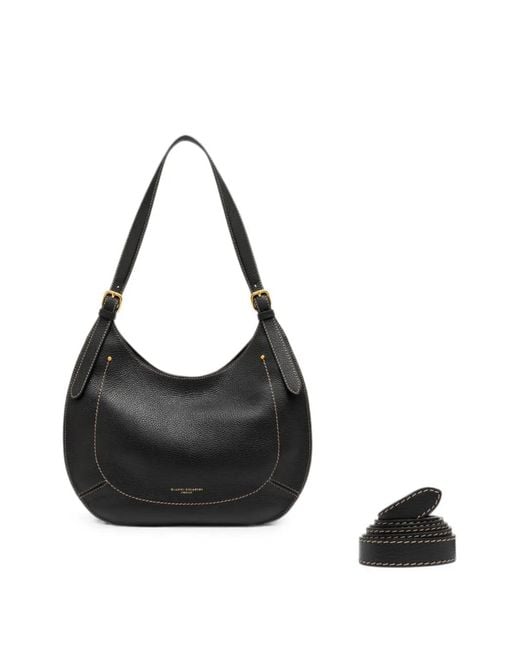 Gianni Chiarini Black Sac Porté Épaule Gabry En Cuir Grainé À Surpiqûres Contrastantes