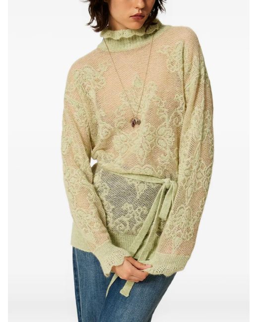 Twinset Green Jacquard Alpaca Blend Maxi Jumper