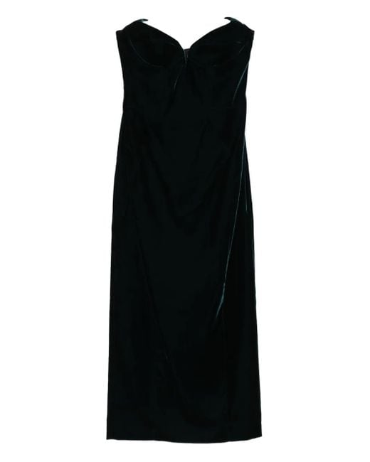 Mugler Black Velvet Strapless Midi Dress
