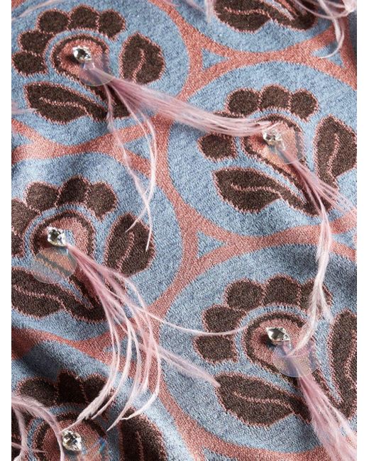 Etro Blue Feather-detail Jacquard Midi Skirt