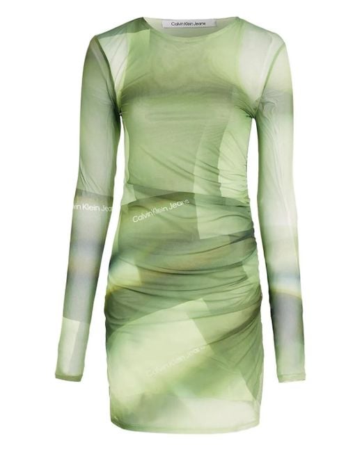 Calvin Klein Green Long-Sleeve Mesh Mini Dress