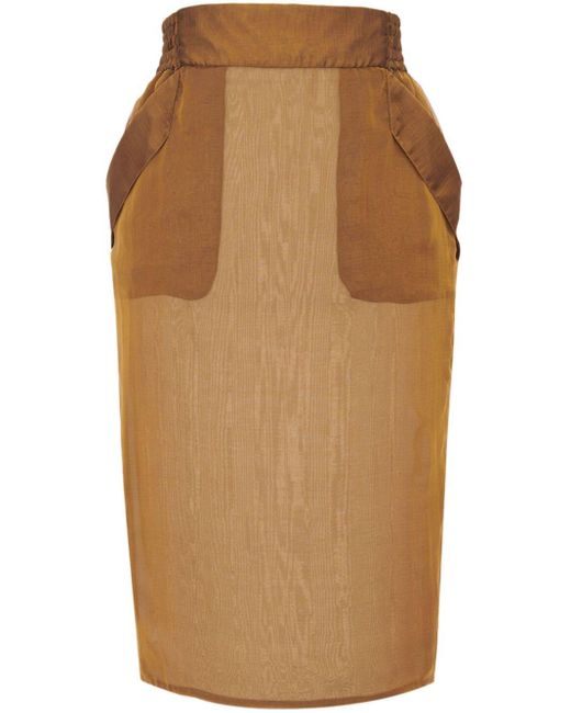 Saint Laurent Brown Elasticated-waistband Silk Pencil Skirt
