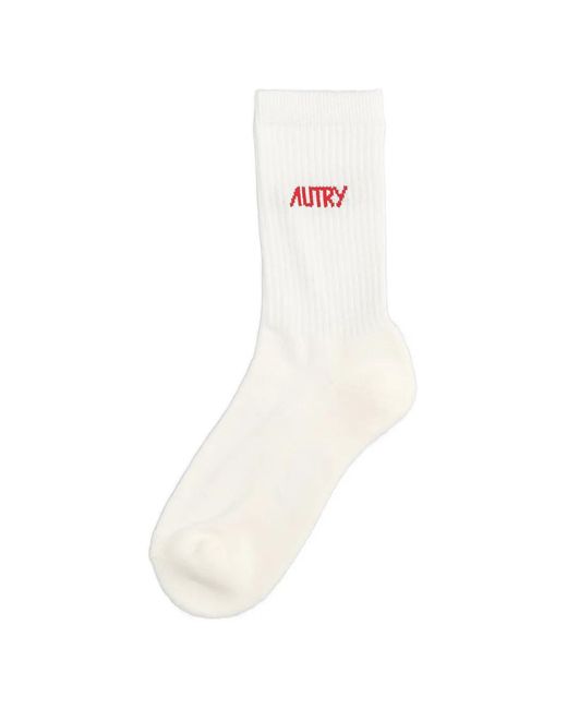 Autry White Logo Ribbed Socks