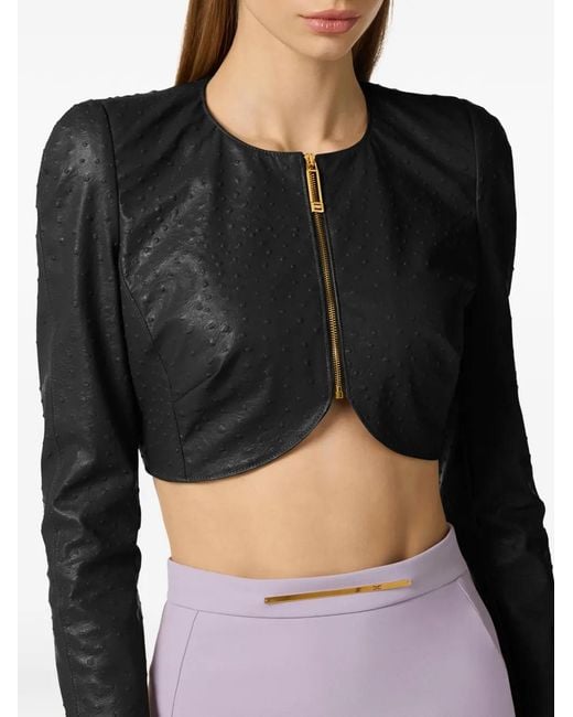 Elisabetta Franchi Black Jacket With Ostrich Print