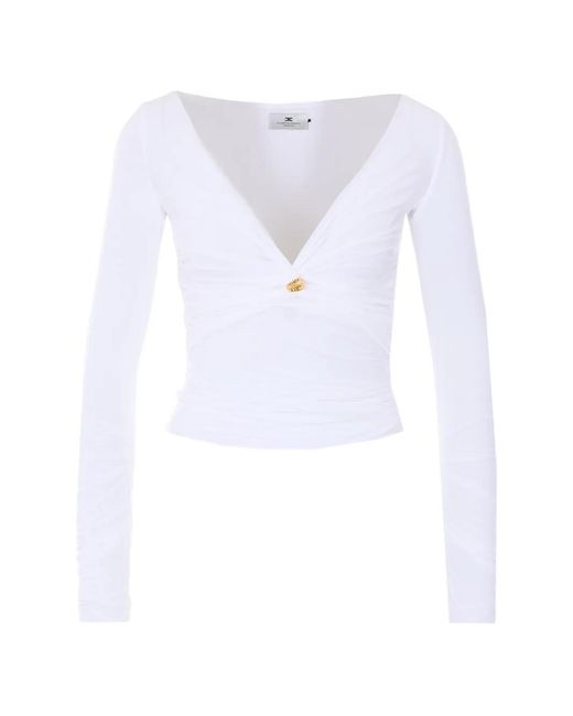 Elisabetta Franchi White Jewel V-Neck Blouse