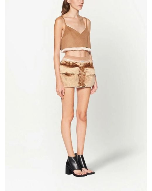 Miu Miu Mini-Rok Met Opgestikte Zak in het Natural