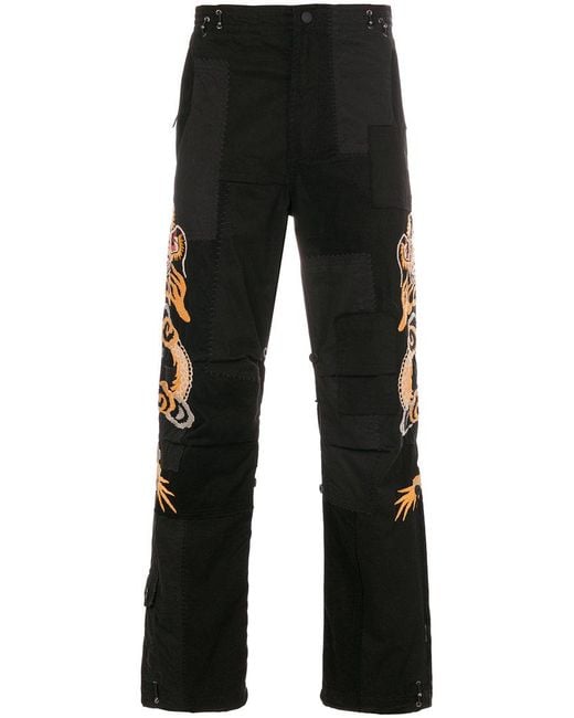 Maharishi Black Dragon Embroidered Trousers for men
