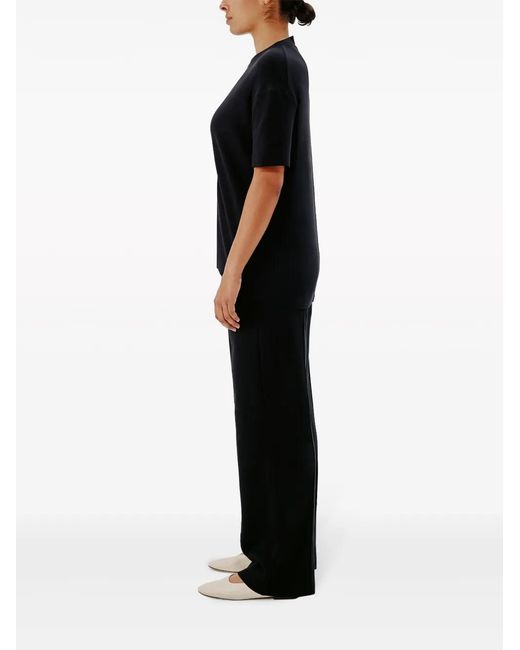 Another Tomorrow Black Luxe Seamed Cotton T-Shirt