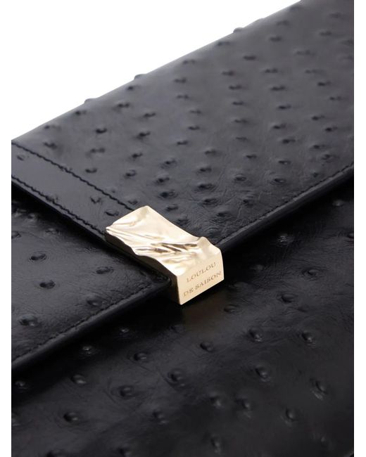 Loulou de Saison Black Mohini Ostrich-Effect Leather Clutch Bag