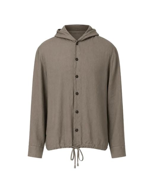 Emporio Armani Gray Drawstring-Hem Hoodie for men