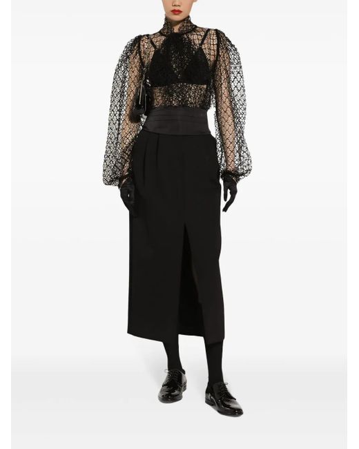 Dolce & Gabbana Black Translucent Halterneck Balloon-Sleeve Blouse