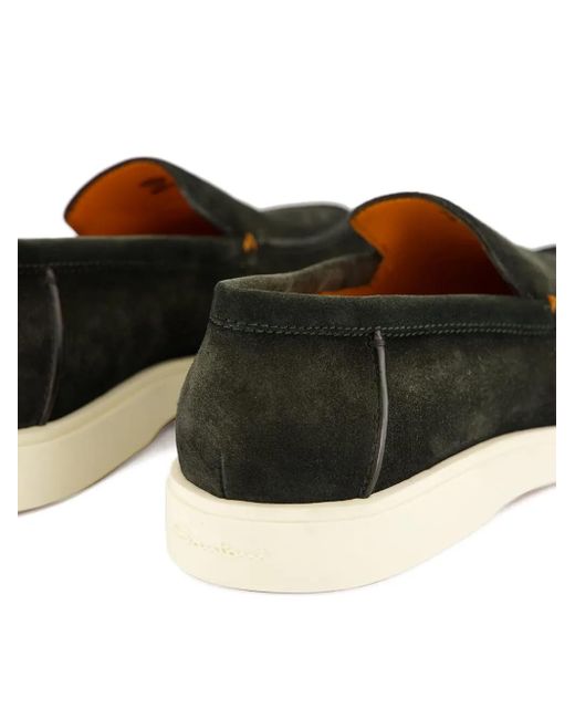 Santoni Black Suede Loafers for men