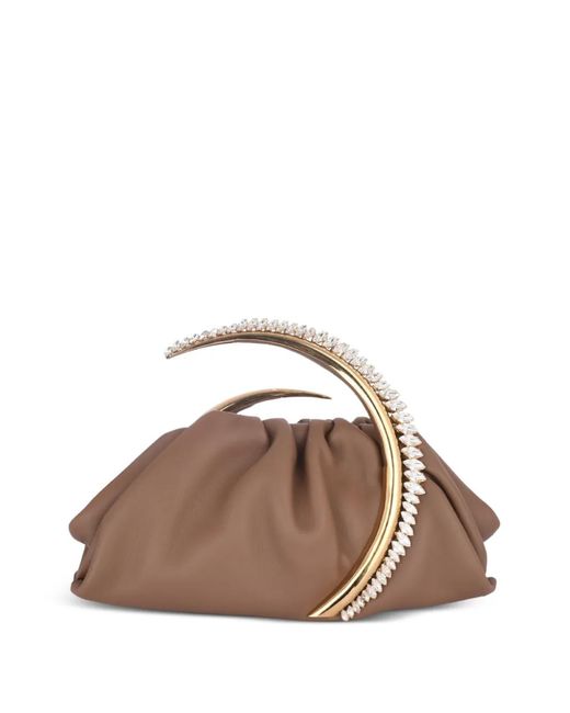 L'ALINGI Brown Karma Pouch Crystal-Embellished Clutch Bag