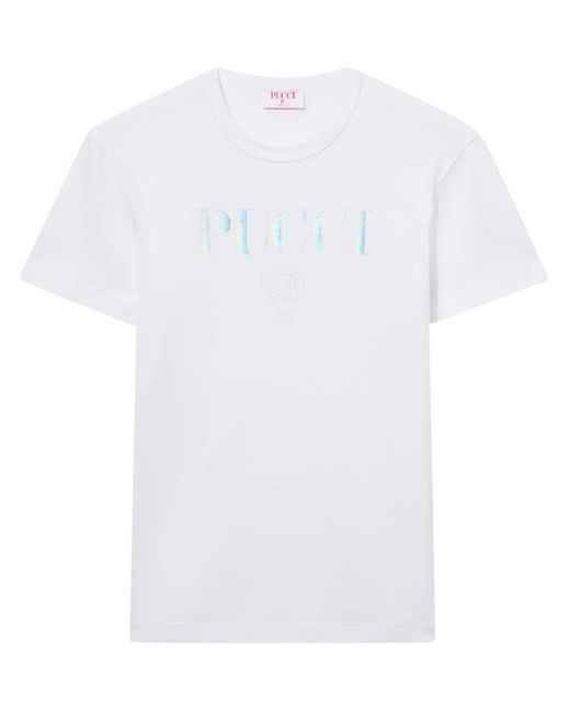 Emilio Pucci White Logo-embroidered Cotton T-shirt