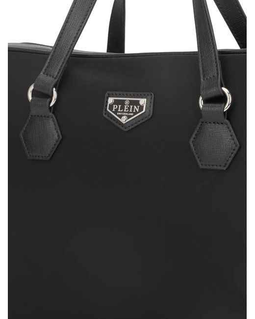 Philipp Plein Black Logo-Plaque Laptop Bag for men