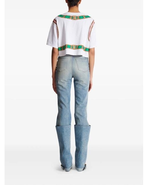 Balmain プリント クロップド Tシャツ White