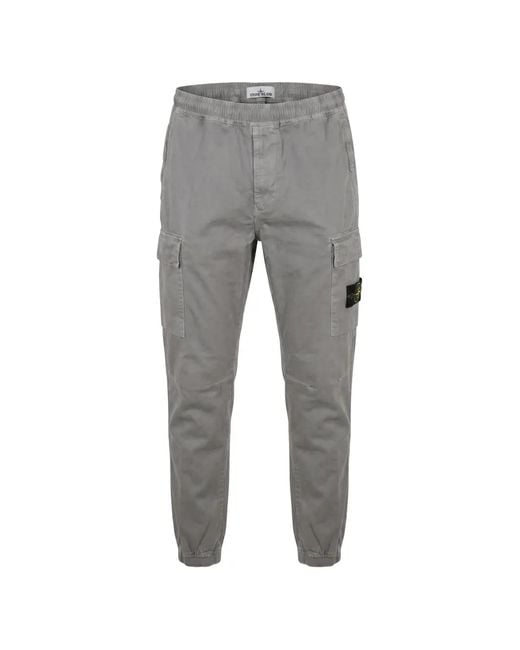 Stone Island Gray Logo-Patch Cargo Pants for men