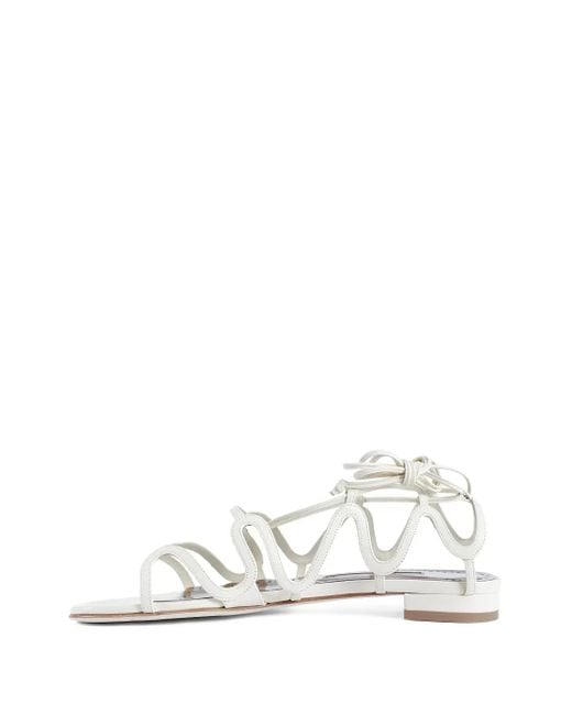 Manolo Blahnik White Fawdaflat Lace-Up Leather Sandals