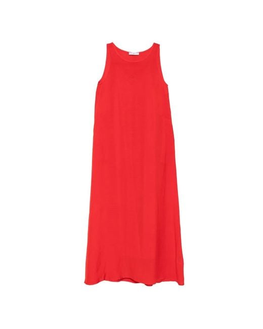 Whyci Red Sleeveless Crew-Neck Midi Dress