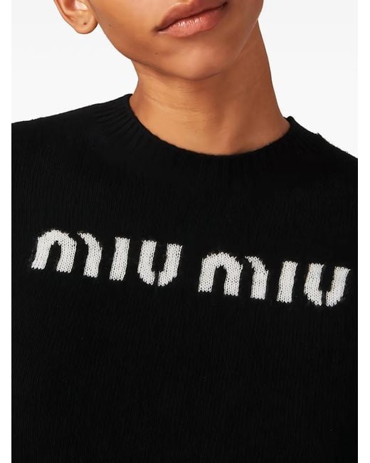 Miu Miu Black Cashmere Logo Sweater