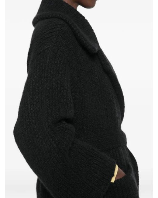 Alanui Black Ribbed-Knit Belted Coat