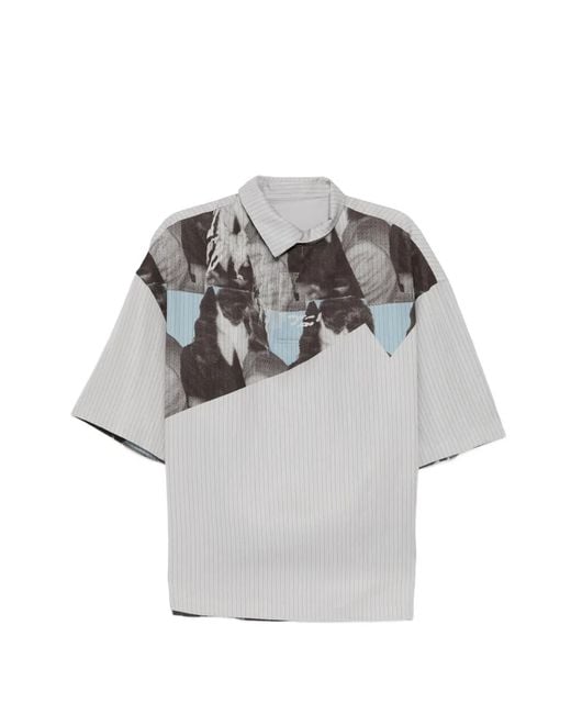CROQUIS Gray Stripe-Pattern Graphic-Print Polo Shirt for men