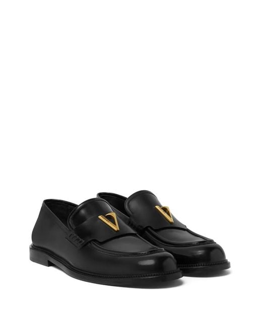 Versace Black V Leather Loafers for men