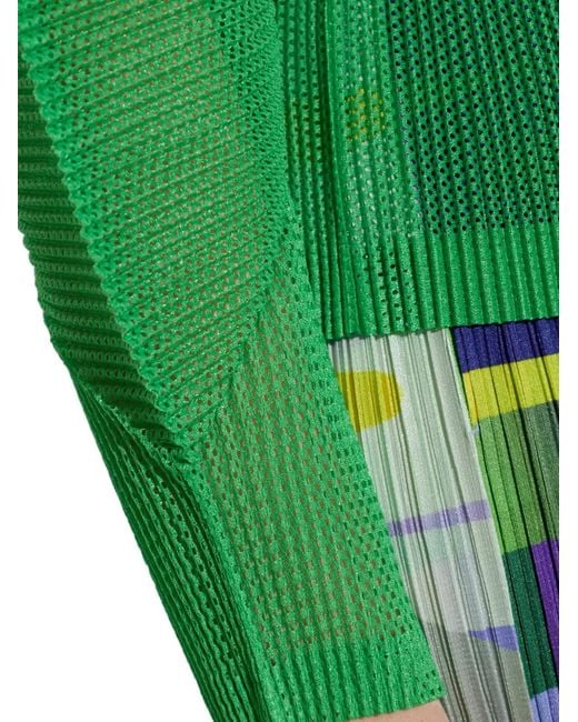 Pleats Please Issey Miyake Green Tatami April Keyhole-Neck Blouse