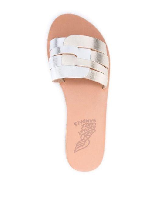 Ancient Greek Sandals Natural Metallic-leather Slides