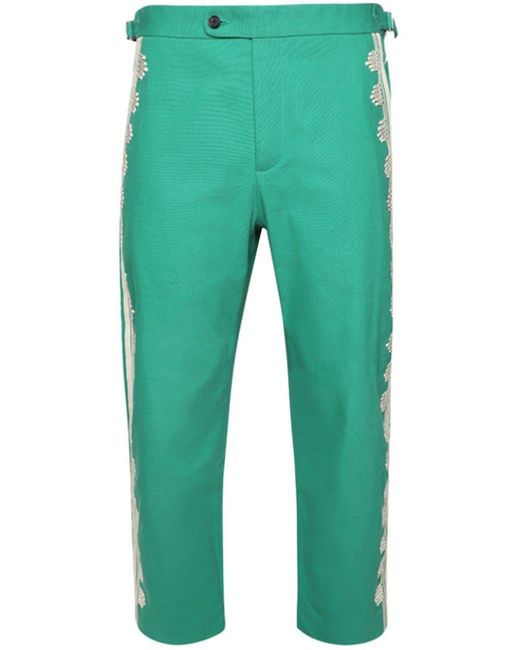Bode Green Appliqué-detailing Cotton Trousers for men
