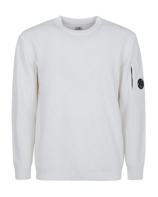 C P Company White Lens-Detail Ribbed Sweater for men