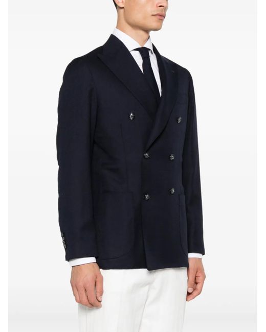 Barba Napoli Blue Double-Breasted Jacket for men