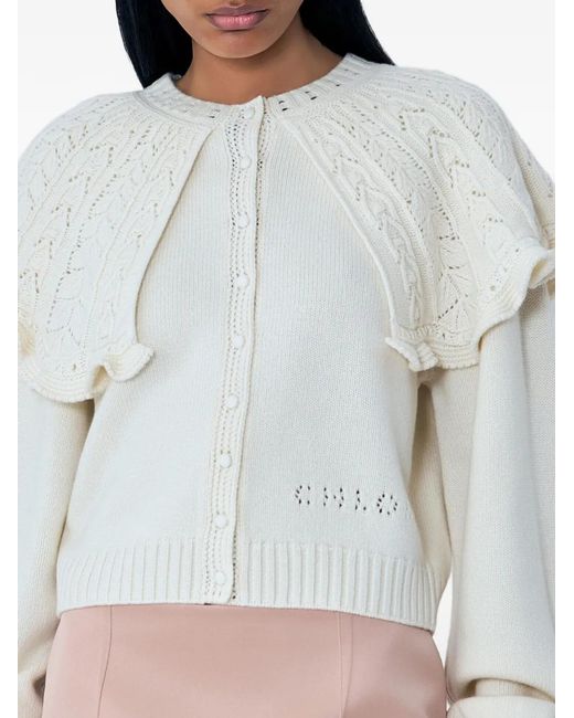 Chloé Gray Cable-Knit Ruffled-Collar Cardigan