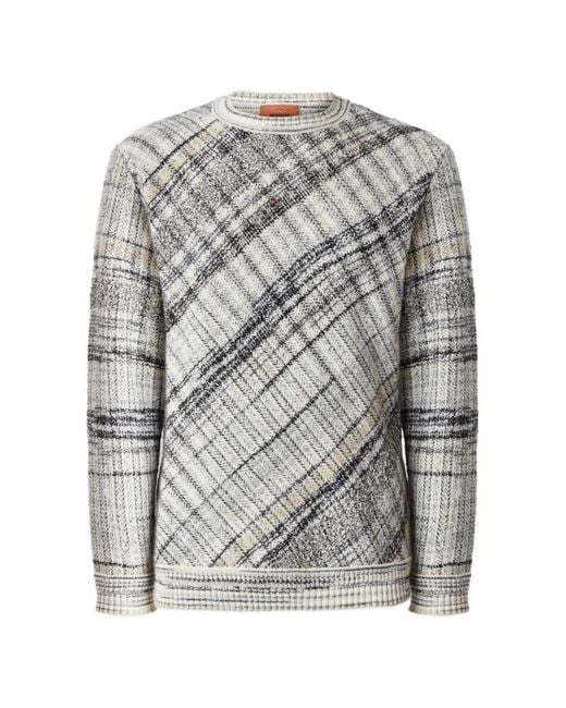 Missoni Gray Wool-Blend Pullover With Macro-Check Pattern for men